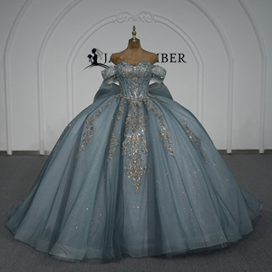Xybb07-Pz Gorgeous Dusty Blue Quinceanera Ball Gown <b>Silver</b> Lace Applique Beaded Glitter <b>Dress</b> For Evening Pageant Jancember - Product Image 2