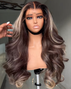 Mèches blondes orangées pour perruque en cheveux humains brésiliens Remy bruns avec dentelle transparente, sans perte de cheveux, vente en gros - Product Image 3