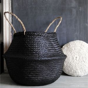 Viet Starlight Foldable Black Seagrass <b>Belly</b> <b>Basket</b> Handwoven Plant Pot Laundry Storage Organization Direct Vietnam Supplier - Product Image 1