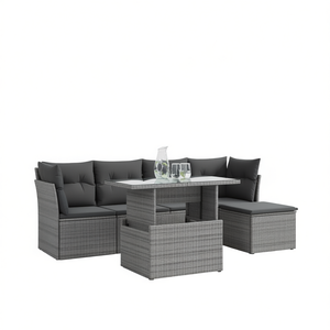 Ensemble de canapés de jardin en rotin gris avec structure en acier et verre trempé, mobilier d'extérieur pour jardin, design contemporain, 6 places - Product Image 1