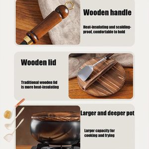 Wok en fer antiadhésif Yongkang avec couvercle, poêle ronde pour ustensiles de cuisine portables inclus, lavage à la main uniquement - Product Image 4