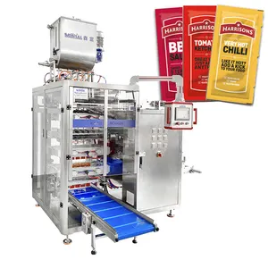 Automatic multi lane vertical liquid tomato ketchup tartare sauce creamy sauce 4 side sealing sachet packing machine