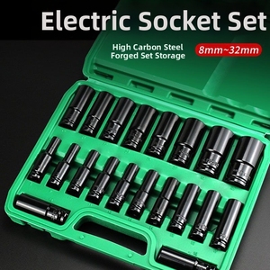 Soket listrik, 1/2 inci Drive 6-point Impact Socket Set10 Piece Ukuran metrik 10-24mm baja karbon Impact Socket Set dengan kotak penyimpanan keras - Product Image 2