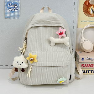 Sac à dos tendance automne/hiver 2024 en velours côtelé et peluche, motif os mignon avec fermeture éclair, style décontracté et polyvalent pour étudiants, style preppy - Product Image 3