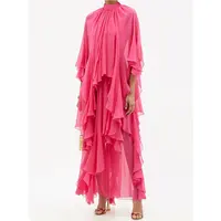 New seaside holiday style loose summer dress wholesale stand collar sexy ruffle chiffon dresses for women