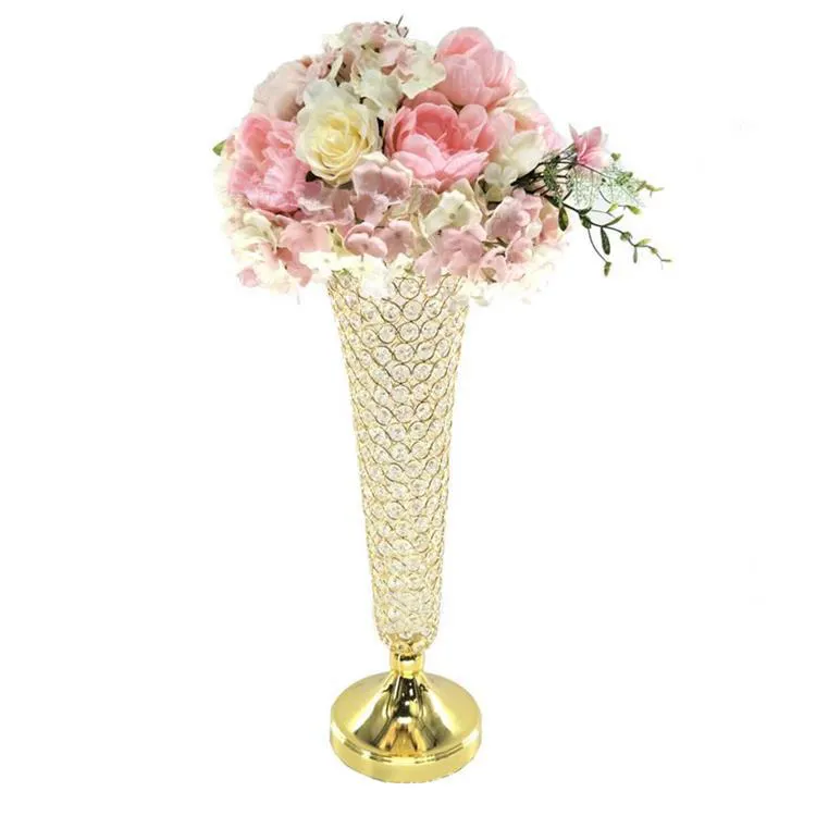 Logam besi emas manik-manik kristal bunga berdiri vas pesta pernikahan dekorasi meja untuk liburan rumah dekorasi Natal