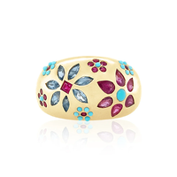 LOZRUNVE Bague en argent sterling 925 motif fleur arc-en-ciel Turquoise Marquise Cocktail Party Chunky Dome Big Ring