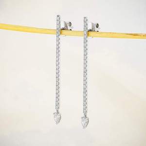 Elvora Gems Women's 14k White <b>Gold</b> Diamond Drop <b>Earrings</b> 2 Inch <b>Dangle</b> Butterfly Closure Minimalist Design Wedding/Engagement - Product Image 5