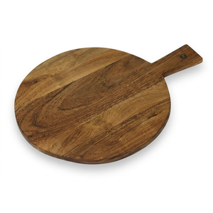 Planche à découper ronde en bois avec poignée, épaisseur 1,5 cm, compatible lave-vaisselle, pour viande, fromage, légumes et fruits, usage en cuisine - Product Image 1