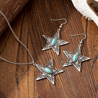 Ensemble de boucles d'oreilles collier turquoise bleu plaqué argent de style occidental vintage, zircon rond avec étoile cloutée pour les fêtes