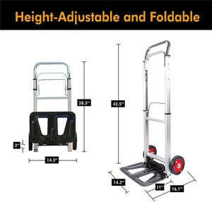 Aanpasbare Draagbare Opvouwbare Aluminium Tweewielig Platform Industrieel Gereedschap Trolley 90Kg Laden Ijzeren Rubber Winkelwagen - Product Image 5