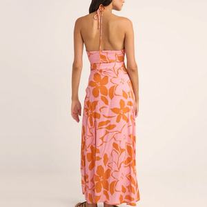 Vestido de Verano con Tirantes, Diseño de Fabricante, Estilo Playero, Floral Calado, Personalizado, de Rayón, Casual, Largo hasta el Tobillo - Product Image 4