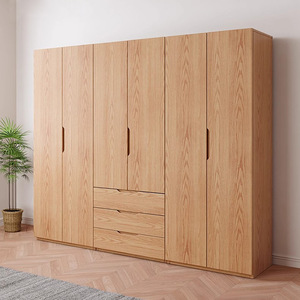 Armoire à porte plate nordique en bois de chêne massif Style bûche Grand petit appartement Rangement pour enfants Armoire de ménage Armoire - Product Image 1