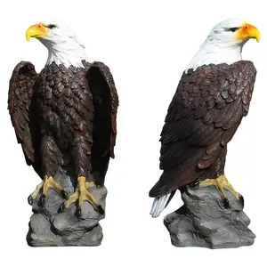 Statue majestueuse de pygargue à tête blanche de 62cm avec envergure de 33cm, sculpture réaliste d'oiseau de proie sur une base rocheuse pour décor de bureau ou de bibliothèque - Product Image 2