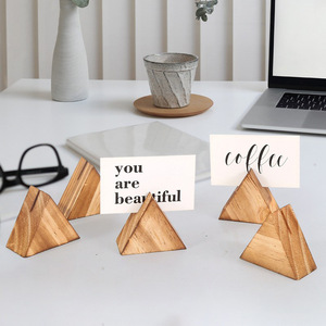 Triangular base business <b>card</b> display stand, solid wood business <b>card</b> display base, banquet <b>table</b> wooden business <b>card</b> holder - Product Image 1