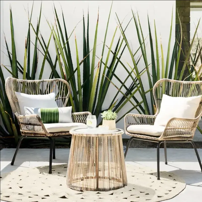 XY Best Outdoor Sofa Set: Simple Leisure Rattan Woven Sofa with Coffee Table and Cane Chair