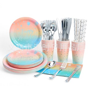 Vaisselle japonaise jetable 10 invités assiettes joyeux <span class=keywords><strong>anniversaire</strong></span> serviettes tasses décoration de Table <span class=keywords><strong>anniversaire</strong></span> vaisselle Set <span class=keywords><strong>assiette</strong></span> en papier - Product Image 2
