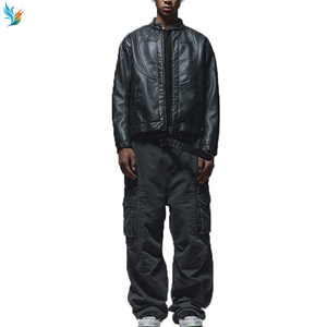Veste en cuir de moto personnalisée pour hommes <span class=keywords><strong>Domaine</strong></span> noir Veste en cuir épais courte décontractée pour hommes chaude et épaissie - Product Image 6