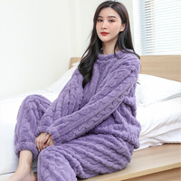 Pyjama d'hiver en polaire corail pour femme, ensemble ample et confortable en flanelle épaisse pour la maison, idéal pour le dropshipping