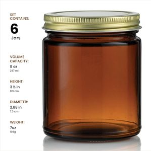 Bocaux à bougies ronds en verre ambré personnalisés, vides, de 2 oz, 4 oz, 8 oz, 250 ml, avec couvercle en aluminium, pour usage cosmétique et chimique, logo personnalisé - Product Image 5
