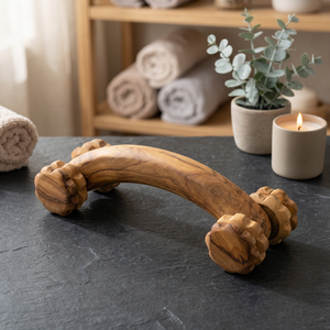 Olive Wood 4-Wheel Back Roller <b>Massager</b> Handmade Antique Imitation Mediterranean Art Collectible Manual-wired Control - Product Image 3