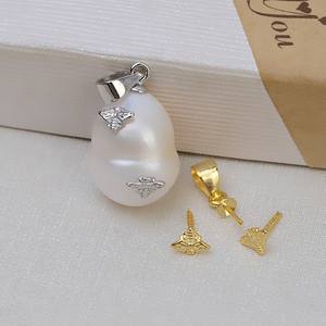 Pendentif en argent S925 avec perle baroque en forme d'abeille, accessoires féminins polyvalents, perle étrangère, plateau creux, composants de bijoux 1939 - Product Image 4
