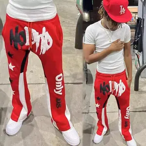 OEM French Terry Men Streetwear Flare Sweat Pants Fleece Cotton Track Flared Sweatpants Print 3d Casual Puff Men Custom Logo Man