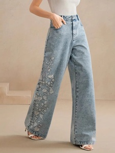 Nouveau <span class=keywords><strong>Jean</strong></span> en Denim Extensible Taille Haute Amincissant Brodé pour <span class=keywords><strong>Femme</strong></span> Grande Taille Printemps-Automne – Pantalon Droit Décontracté Tendance - Product Image 3