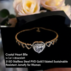 Bracelet Cœur en Cristal en Acier Inoxydable 316L Plaqué Or PVD, Bijou Durable et Résistant pour Femme - Product Image 3