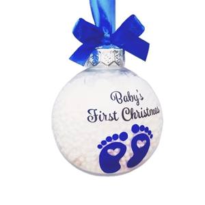 Ornement de Noël en plastique bleu avec empreinte de pied pour le premier Noël de bébé, décoration suspendue incassable pour bébé garçon - Product Image 4