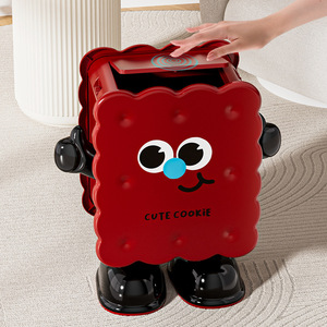 Cute Cookie Trash Can With Wheels Flip Top Indoor Storage <b>Bin</b> For Bedroom Living Room - Product Image 2