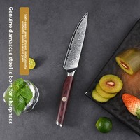 VG10 Damascus staal kern 5-inch utility mes met donkerbruine handgreep Damascus fruit- & schilmes voor thuis & professioneel gebruik