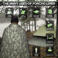 Poncho de camping camouflage jungle, doublure isolante, imperméable, ultraléger, couverture Woobie, abri zippé, sac de couchage, randonnée en plein air
