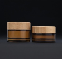Pot en verre transparent givré brun avec couvercle en bambou, disponible en 5 ml, 10 ml, 15 ml, 20 ml, 30 ml, 50 ml, 60 ml, 100 ml, 30 g, 50 g, 100 g