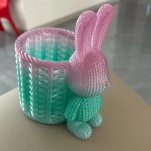 3D Printed Rainbow Bunny Pen Holder Round Plastic Desk Organizer Student Stationery Decor PLA Material - Product Image 2