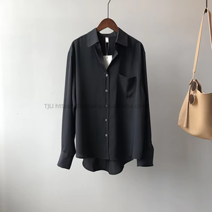 Latest Design <b>Satin</b> Turn Down Collar Button up Office Daily Wear Women <b>Blouses</b> and Shirts Fashion - Product Image 3