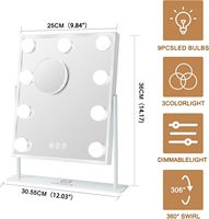 Miroir de maquillage rectangulaire moderne avec cadre en métal, éclairage intelligent à commande tactile, 3 couleurs réglables, grossissement 10x