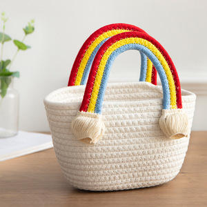 Cute <b>Rainbow</b> Cloud Handbag White And Pink Oval Straw Weaving Beach Vacation <b>Bag</b> Everyday Outfits Spring 2023 - Product Image 1