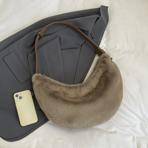 Sac seau en fourrure moelleuse pour femme Runhe3518, sac à bandoulière en laine douce avec fermeture éclair et poche intérieure, automne 2025 - Product Image 2