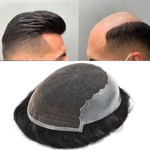 <b>Men</b> French Lace Front Hair System Natural Human Hair Toupee Base <b>Mens</b> <b>Wig</b> Replacement Piece - Product Image 2