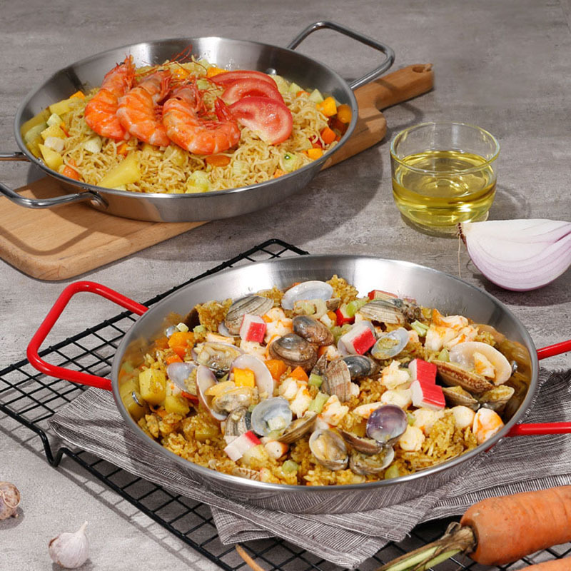 Кухонное оборудование для отеля, коммерческая сковорода Seadfood Paella из нержавеющей стали для приготовления пищи, антипригарная сковорода
