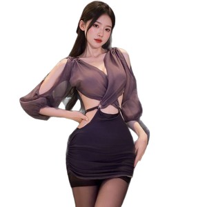 Robe moulante de club sexy pour femme mature, à décolleté plongeant, transparente, avec ouverture latérale, dos nu et tissu translucide - Product Image 5