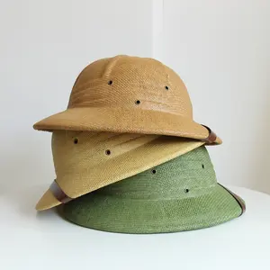 Low Moq Star Same Style Sun Hats Hard Paper Bucket Adult White Red Khaki Faux Leather Strap Logo Custom Safari Straw Hat Helmet