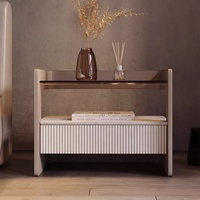 Mesita de noche de vidrio templado minimalista de lujo ligero dormitorio mesa de noche de carga inalámbrica inteligente moderna