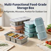 Boîte alimentaire carrée compartimentée sans BPA, compatible micro-ondes, réfrigérateur et lave-vaisselle, moule de stockage en silicone en gros avec couvercles