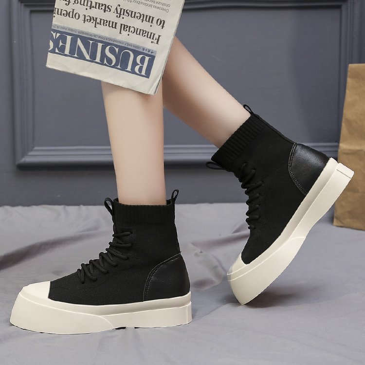 High Top Shoes Women 2022 Casual Thick Soled Flying Woven Breathable Elastic Socks Boots