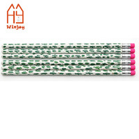 Crayons en bois personnalisés en gros avec motif floral et cactus, crayons en bois à pointe en caoutchouc rose, papeterie promotionnelle pour enfants et étudiants