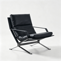 Fauteuil lounge moderne de luxe en cuir avec structure métallique, fauteuil design avec base en acier inoxydable pour salon, chambre, parc, hôtel, villa