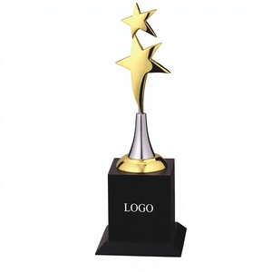 Star Trophy With Gold Plated Stars And Black Base For Sports And Games Engraving Durable Design wooden base - Product Image 1