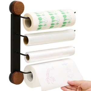 Support d'angle moderne en bois pour cuisine, à ventouse, sans perçage, en forme d'éventail, pour rouleaux de papier, rangement domestique pratique - Product Image 5